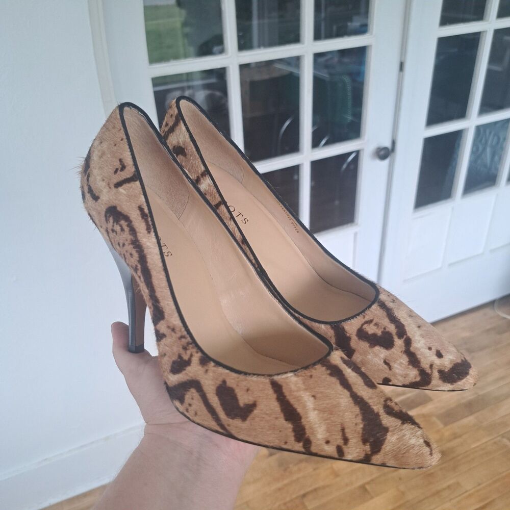 Talbots Women's Brown Animal Cheetah Print Calf Hair Leather Pumps Heels 9.5W
